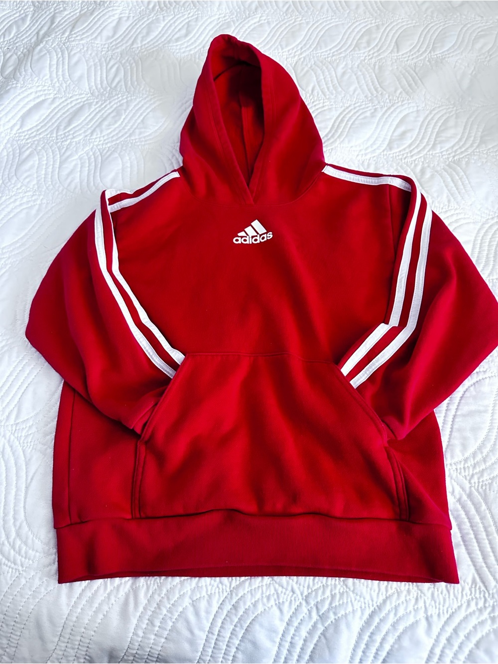 Adidas Kids Red Sz. 7 Hooded Sweatshirt with White Stripes and Adidas Logo